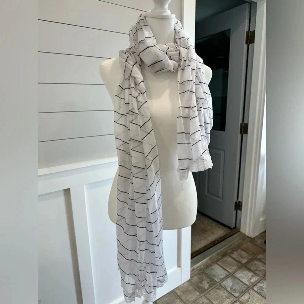 Lovely Airy‎ Scarf With Lace Fringe 44” x 38”